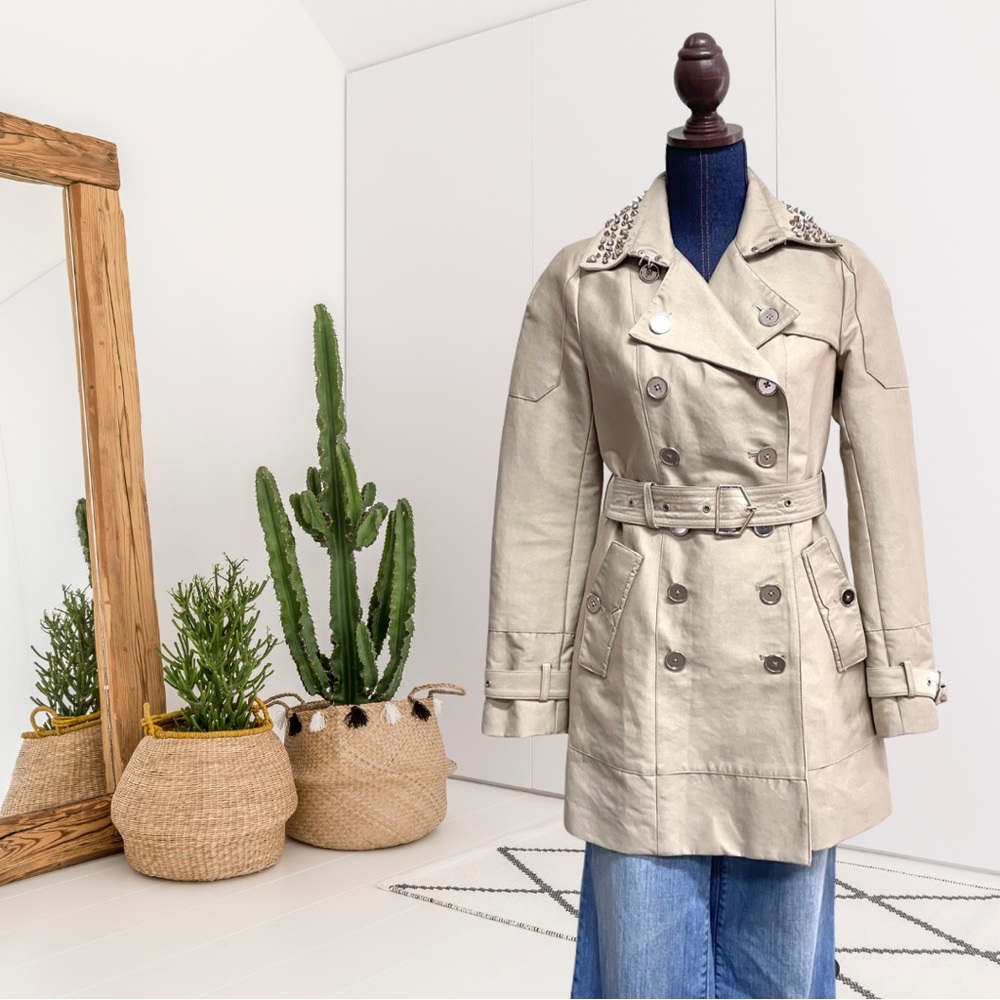 Sam Edelman Studded Collar Belted Trench Coat